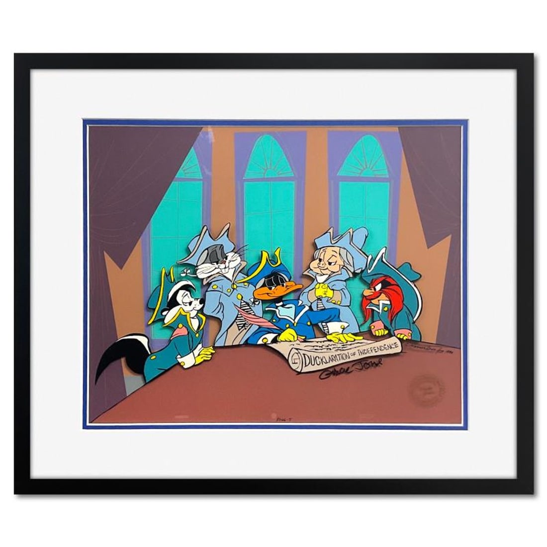 Chuck Jones (1912-2002), "Ducklaration of Independence" Framed Limited Edition Sericel with Hand: Ducklaration of Independence is a SOLD OUT limited edition sericel with hand painted color on sericel outline, dated (1990), numbered and hand signed by Chuck Jones (1912-2002). This piece comes