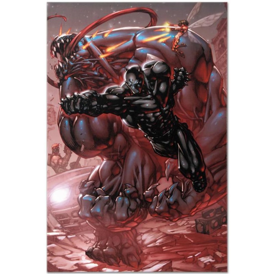 Marvel Comics "Ultimates #3" Numbered Limited Edition Giclee on Canvas by Joe Madureira with COA.: A piece of comic book history, this limited edition, from original art by Joe Madureira, depicts an action packed scene featuring the Avengers. Beginning at Marvel Comics as an intern, Joe Madureira
