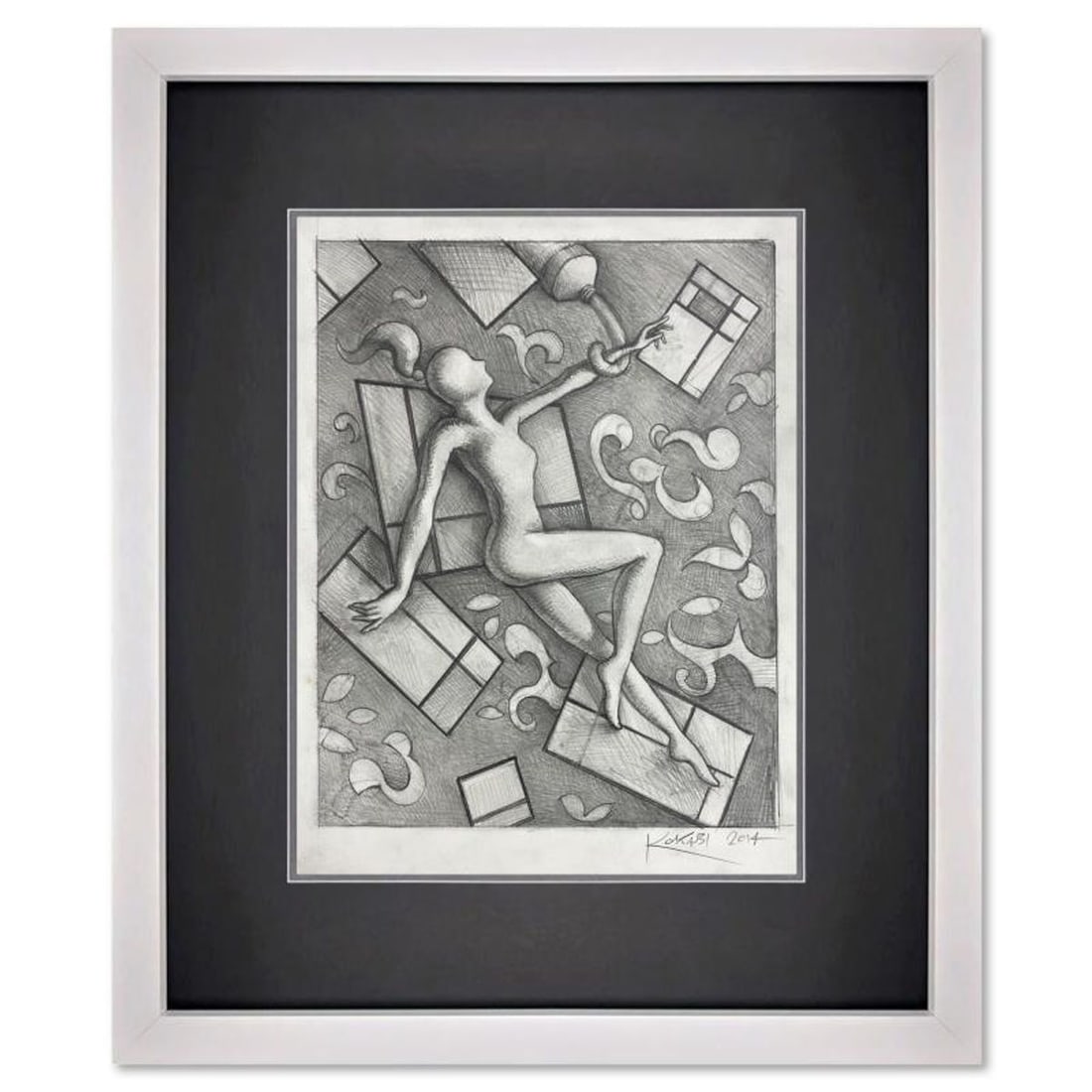 Mark Kostabi, "The Muse of Modernism" Framed Original Drawing on Paper, Hand Signed with Certificate (1 of 3)