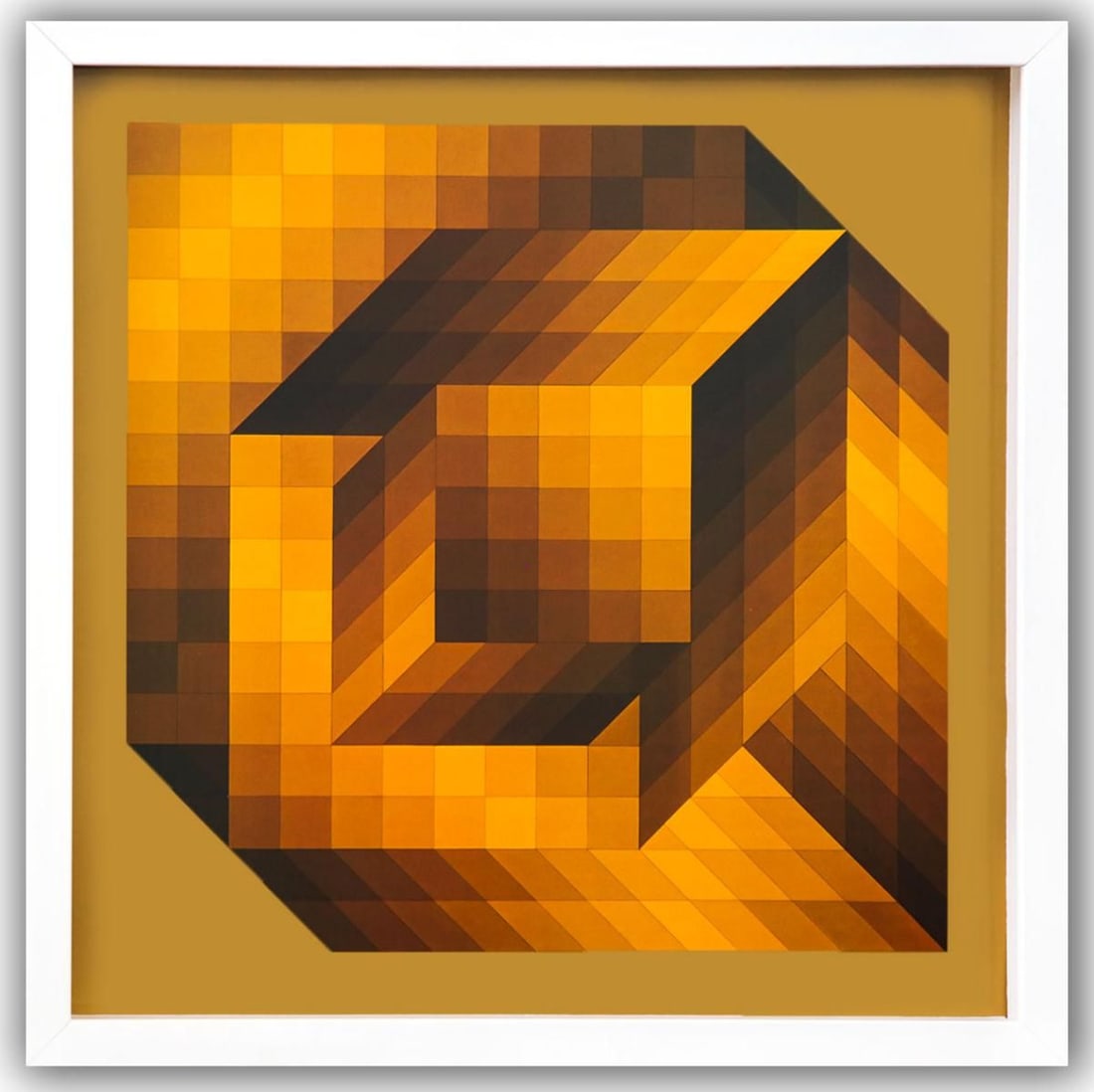 Victor Vasarely- Heliogravure Print "Untitled": Artist: Victor Vasarely. Medium: Heliogravure Print. Title: Untitled. Size: 10" x 10". Measures approx. 12" x 12" (framed). Additional: Custom Framed. Reference#: 21445.