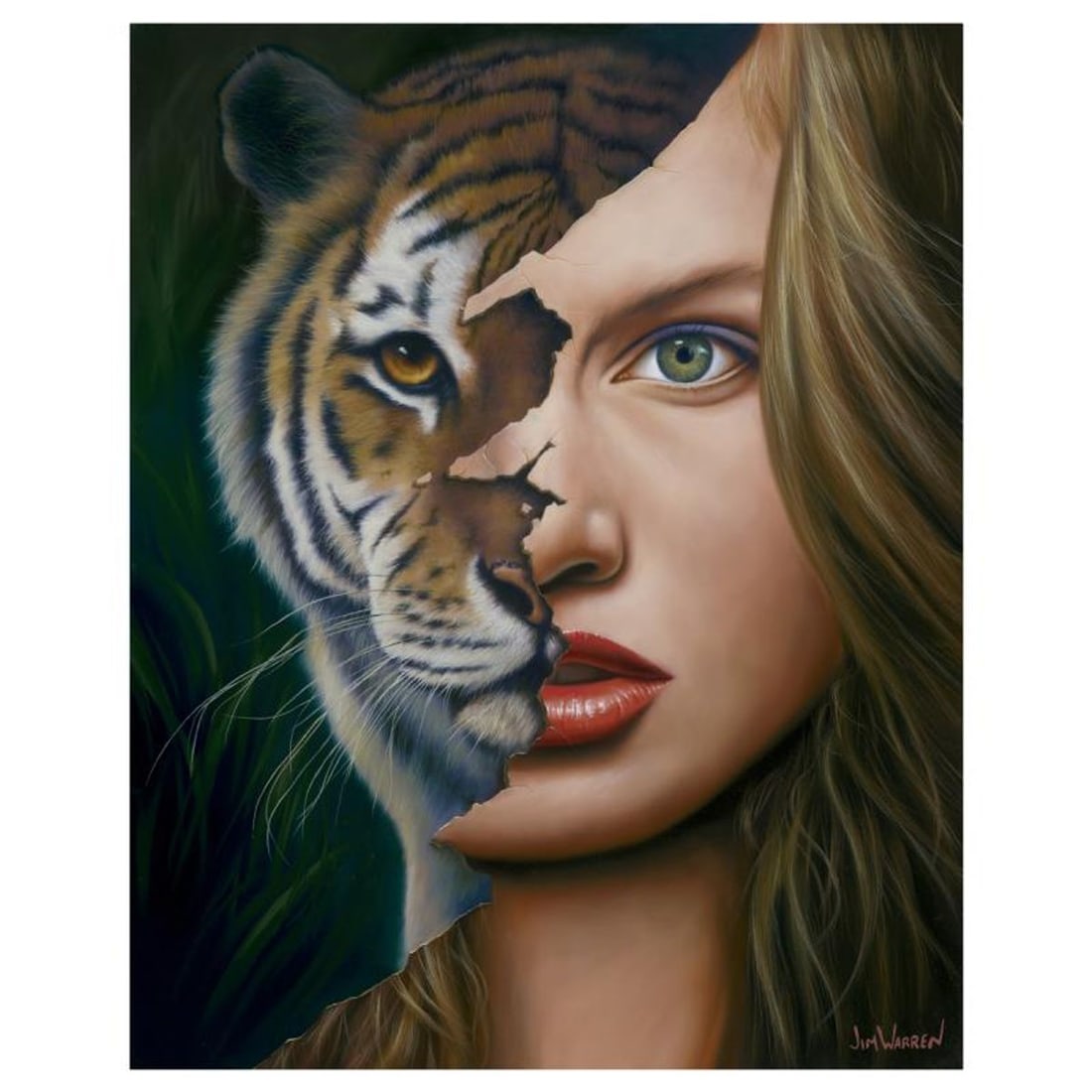 Jim Warren, "Tiger Within" Hand Signed, Artist Embellished AP Limited Edition Giclee on Canvas with: Tiger Within is an AP numbered, artist embellished limited edition giclee on canvas by Jim Warren. The piece is hand signed and accompanied by a letter of authenticity. Measures approximately 30" x 24