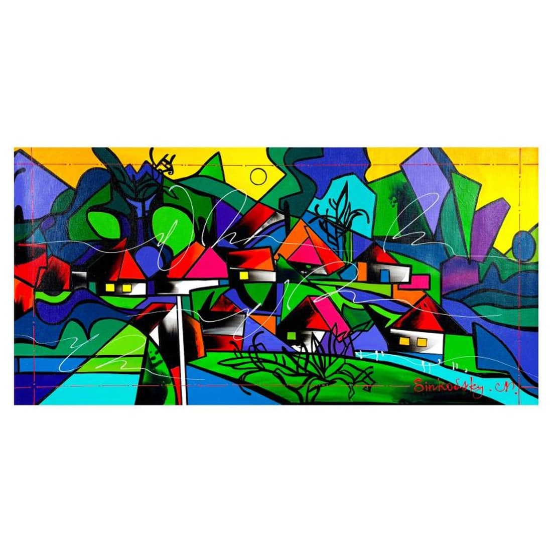 Natalia Sinkovsky, Original Acrylic Painting on Canvas, Hand Signed with Letter of Authenticity.: This is an original acrylic painting on canvas by Natalia Sinkovsky, hand signed by the artist. Includes Letter of Authenticity. Measures approx. 16" x 30" (image).