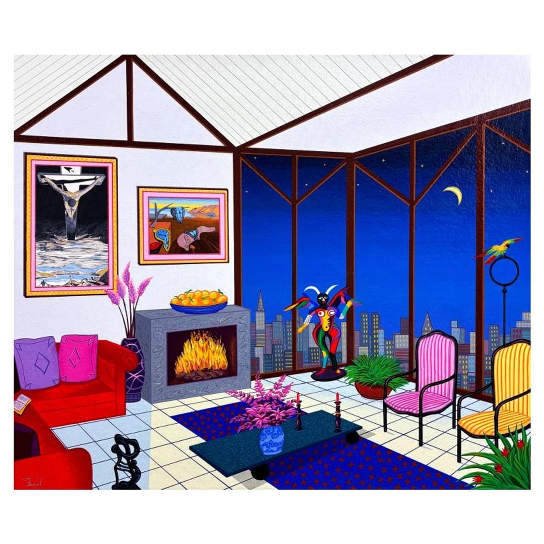 Fanch Ledan, "Interior with Salvador Dali" Limited Edition Serigraph on Canvas, Numbered and Hand: Interior with Salvador Dali is a limited edition serigraph on canvas by Fanch Ledan, numbered and hand signed by the artist. Includes Certificate of Authenticity. Measures approx. 23" x 27" (image).