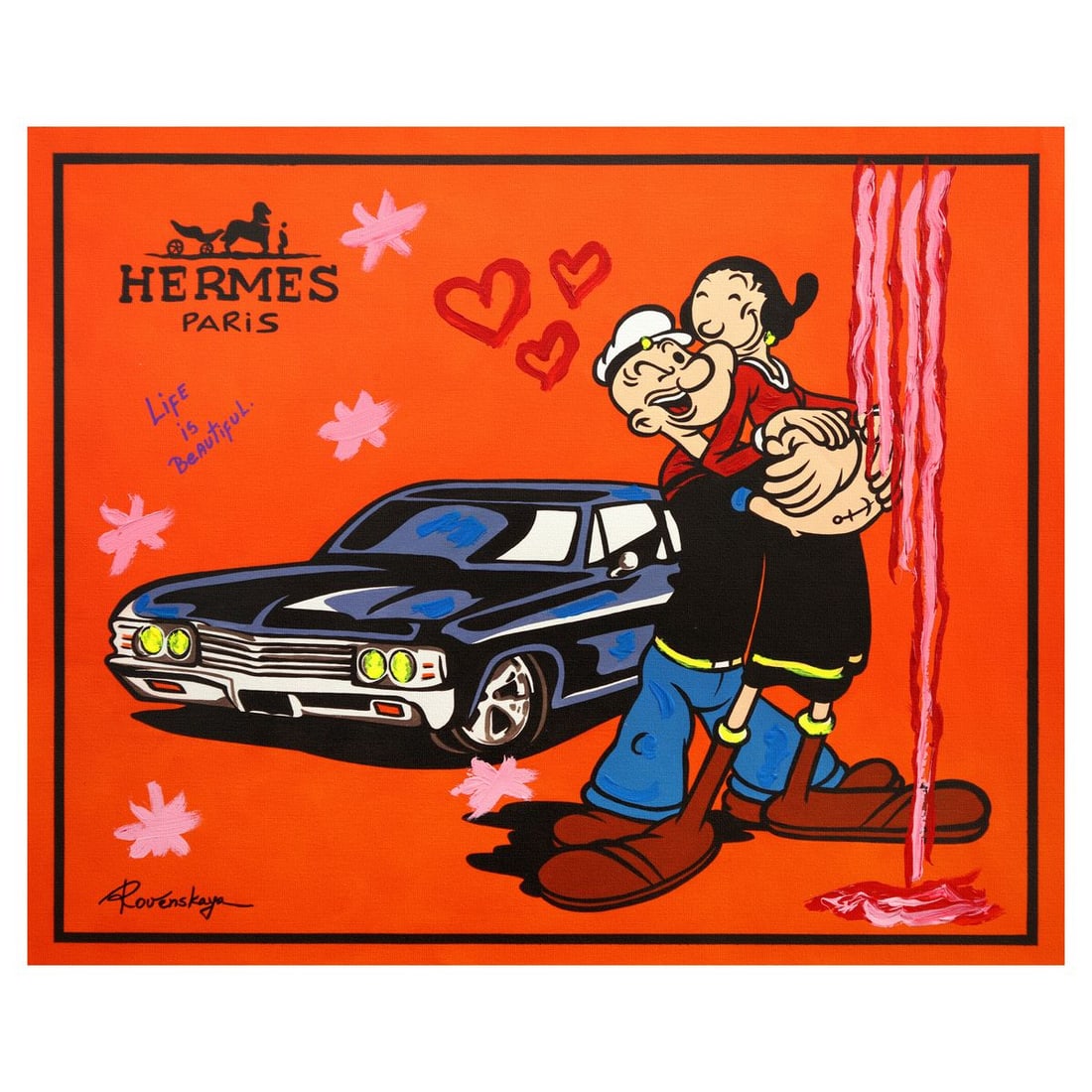 Nastya Rovenskaya- Mixed Media on Canvas "Classic Love": Artist: Nastya Rovenskaya. Medium: Mixed Media on Canvas. Title: Classic Love. Size: 24" x 30". Signature: Hand signed. Certificate of Authenticity: Is included. Reference#: 58898.