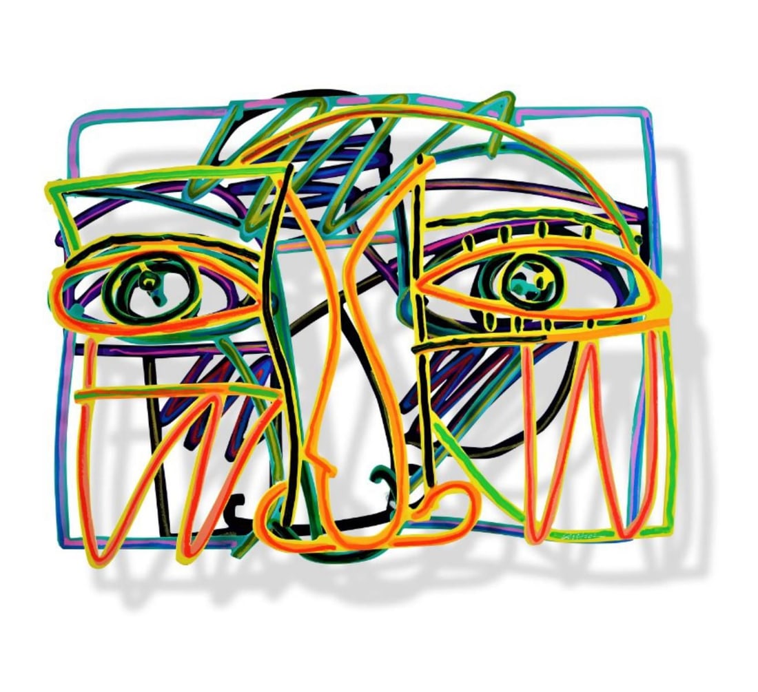 David Gerstein- Mixed Media Cutout Aluminum "Graffiti face II": Artist: David Gerstein. Medium: Mixed Media Cutout Aluminum. Title: Graffiti face II. Size: 24" x 18". Signature: Signed and numbered. Certificate of Authenticity: Is included. Additional: Edition of 