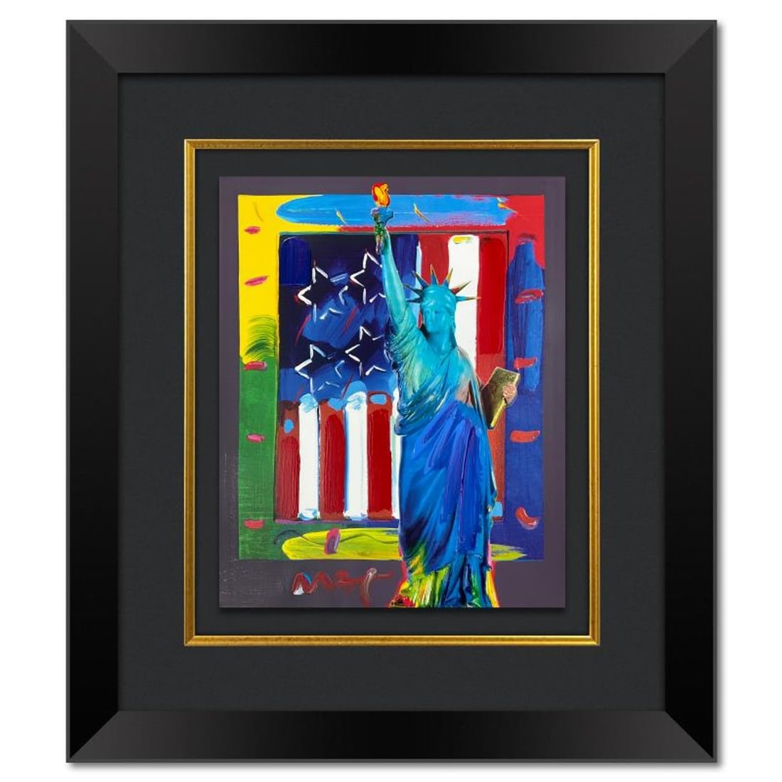Peter Max, "Full Liberty with Flag" Framed One-of-a-Kind Acrylic Mixed Media, Hand Signed with (1 of 3)