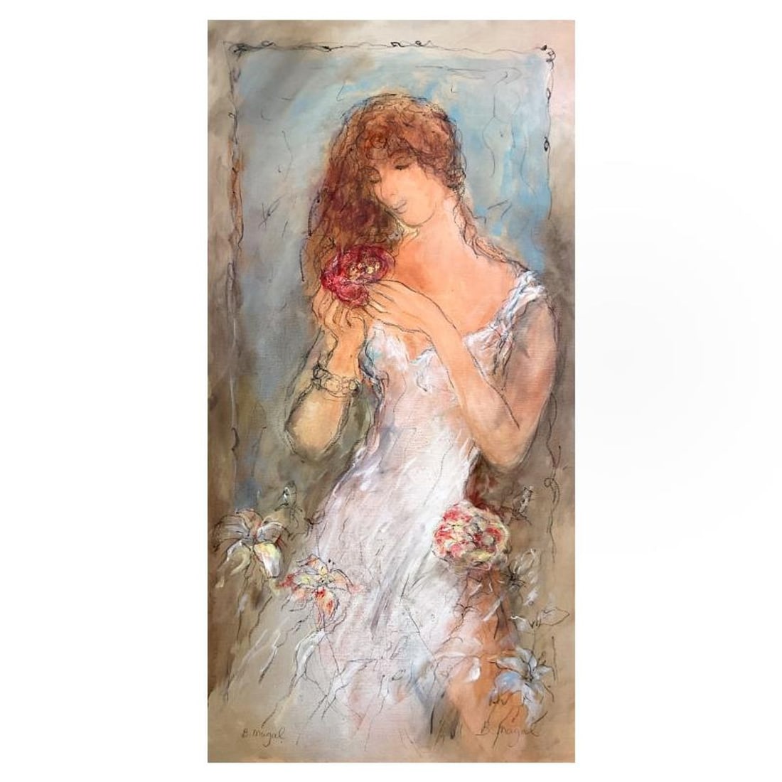 Batia Magal, Original Acrylic Painting on Canvas, Hand Signed with Letter of Authenticity.: This is an original acrylic painting on canvas by Batia Magal, hand signed by the artist. Includes Letter of Authenticity. Measures approx. 43" x 21" (image). This piece is double signed.