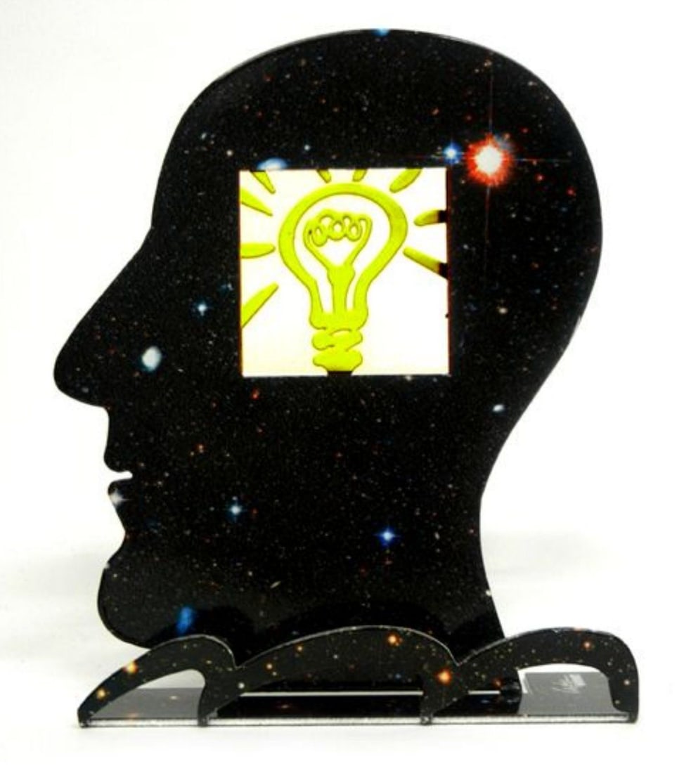 David Gerstein- Free Standing Sculpture "Head What An Idea": Artist: David Gerstein. Medium: Free Standing Sculpture. Title: Head What An Idea. Size: 7.9" x 6.7". Signature: Signed by the artist. Certificate of Authenticity: Is included. Additional: This piece 