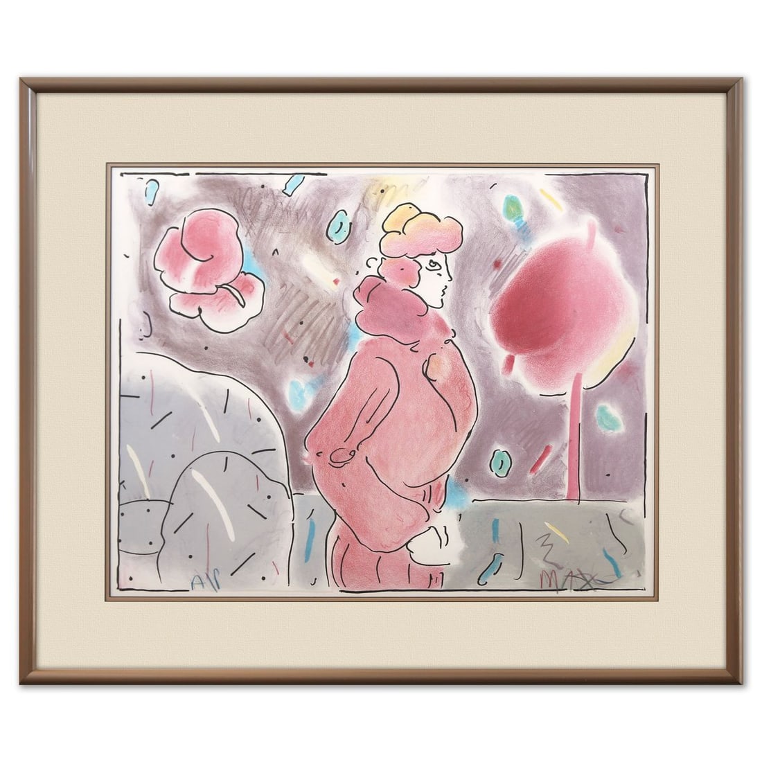 Peter Max- Lithograph "In His Garden": Artist: Peter Max. Medium: Lithograph. Title: In His Garden. Size: 19" x 24". Measures approx. 27" x 32" (framed). Signature: Hand signed and numbered. Certificate of Authenticity: Is included. Refere