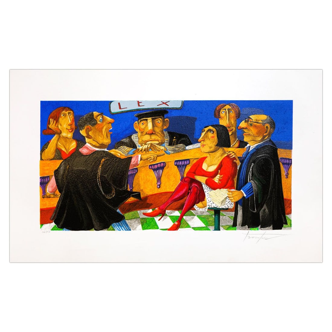Pino Porcopio- SIlkscreen on Paper "Presunta Colpevole": Artist: Pino Porcopio. Medium: SIlkscreen on Paper. Title: Presunta Colpevole. Size: 12" x 24". Signature: Hand Signed and numbered. Certificate of Authenticity: Is included. Additional: Edition numbe