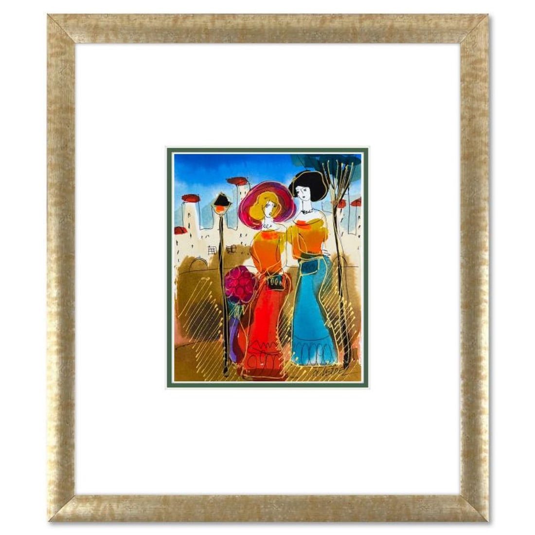 Moshe Leider, Framed Original Mixed Media Watercolor Painting, Hand Signed with Letter of: This is an original mixed media watercolor painting on paper by Moshe Leider. Hand signed by the artist, this piece comes custom framed and includes a Letter of Authenticity. Measures approximately 15