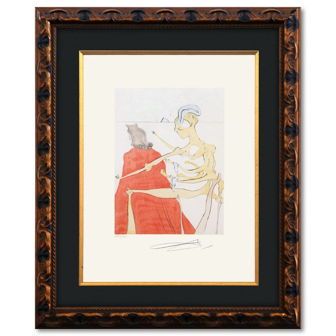 Salvador Dali- Original Lithograph "The Divine Back of Gala": Artist: Salvador Dali. Medium: Original Lithograph. Title: The Divine Back of Gala. Size: 25" x 19". Measures approx. 24" x 28" (framed). Signature: Hand signed and numbered. Certificate of Authentici