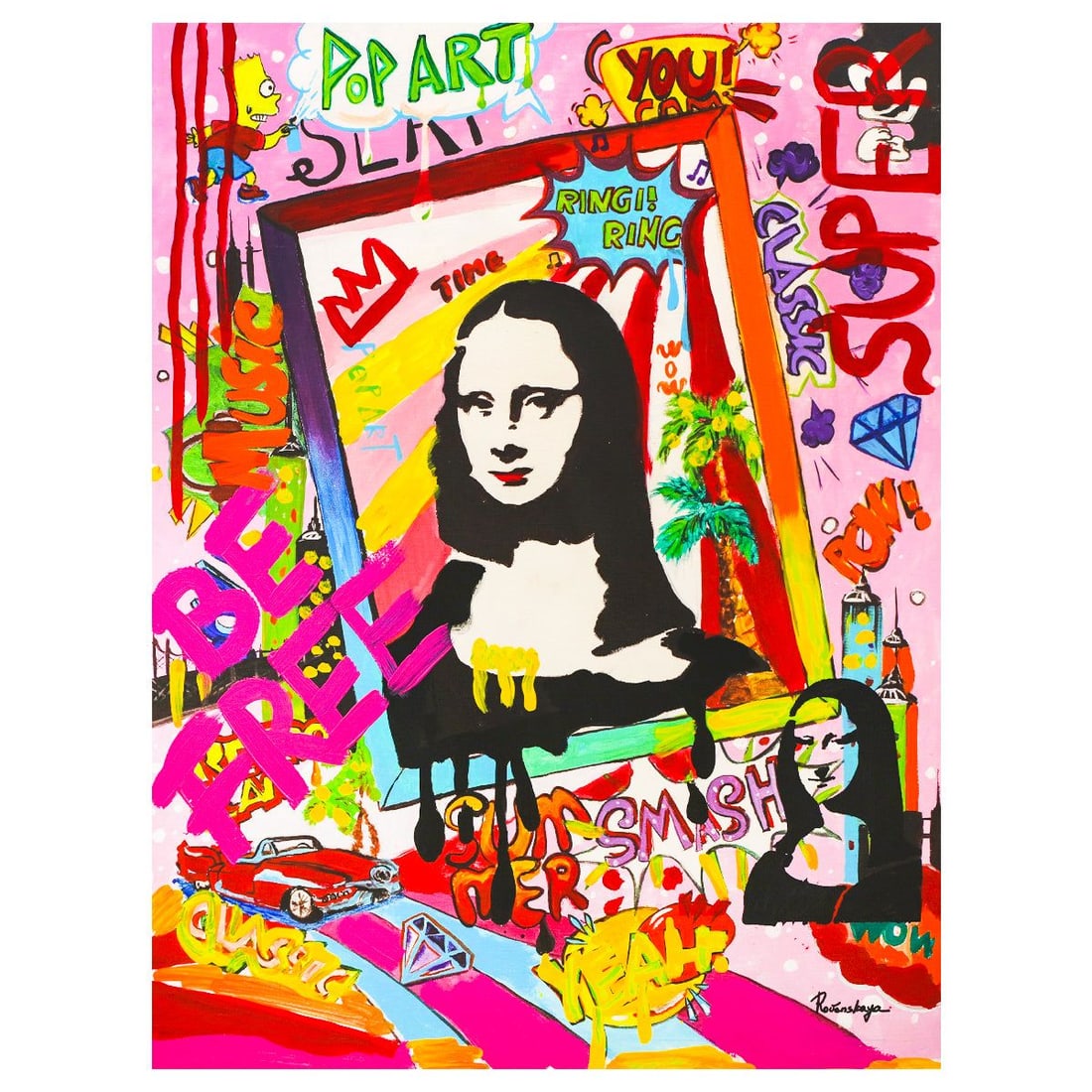 Nastya Rovenskaya- Mixed Media "Mona Lisa": Artist: Nastya Rovenskaya. Medium: Mixed Media. Title: Mona Lisa. Size: 40" x 30". Signature: Hand Signed. Certificate of Authenticity: Is included. Reference#: 44364.