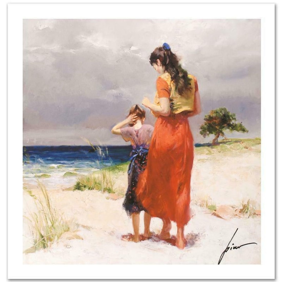 Pino (1939-2010) "Beach Walk" Limited Edition Giclee. Numbered and Hand Signed; Certificate of: Beach Walk is a limited edition giclee on paper by Pino (1939-2010). The piece comes numbered and is hand signed by the artist. Includes Certificate of Authenticity. Measures approximately 16" x 16"(i