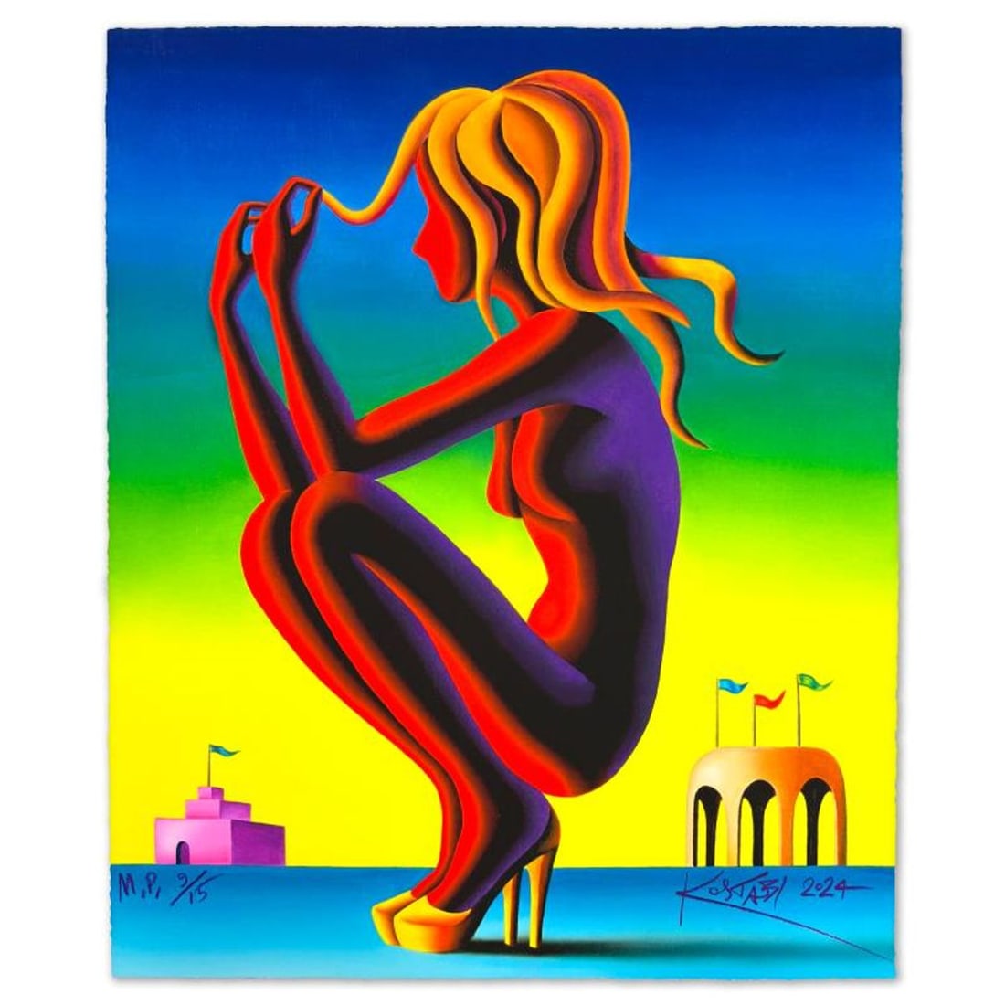 Mark Kostabi, "Transdimensional" Limited Edition, MP Numbered 9/15 and Hand Signed with Letter of: Transdimensional is a limited edition giclee on paper by Mark Kostabi, MP numbered 9/15 and hand signed by the artist. Includes Letter of Authenticity. Measures approx. 23" x 19" (image).