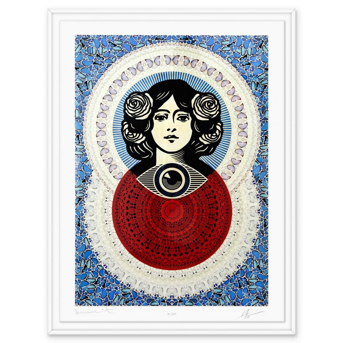 Damien Hirst & Shepard Fairey- Giclee on Smooth Cotton Rag "Third Eye Butterfly Mandala": Artist: Damien Hirst & Shepard Fairey. Medium: Giclee on Smooth Cotton Rag. Title: Third Eye Butterfly Mandala. Size: 39" x 29". Measures approx. 42" x 32" (framed). Signature: Hand signed and numbere