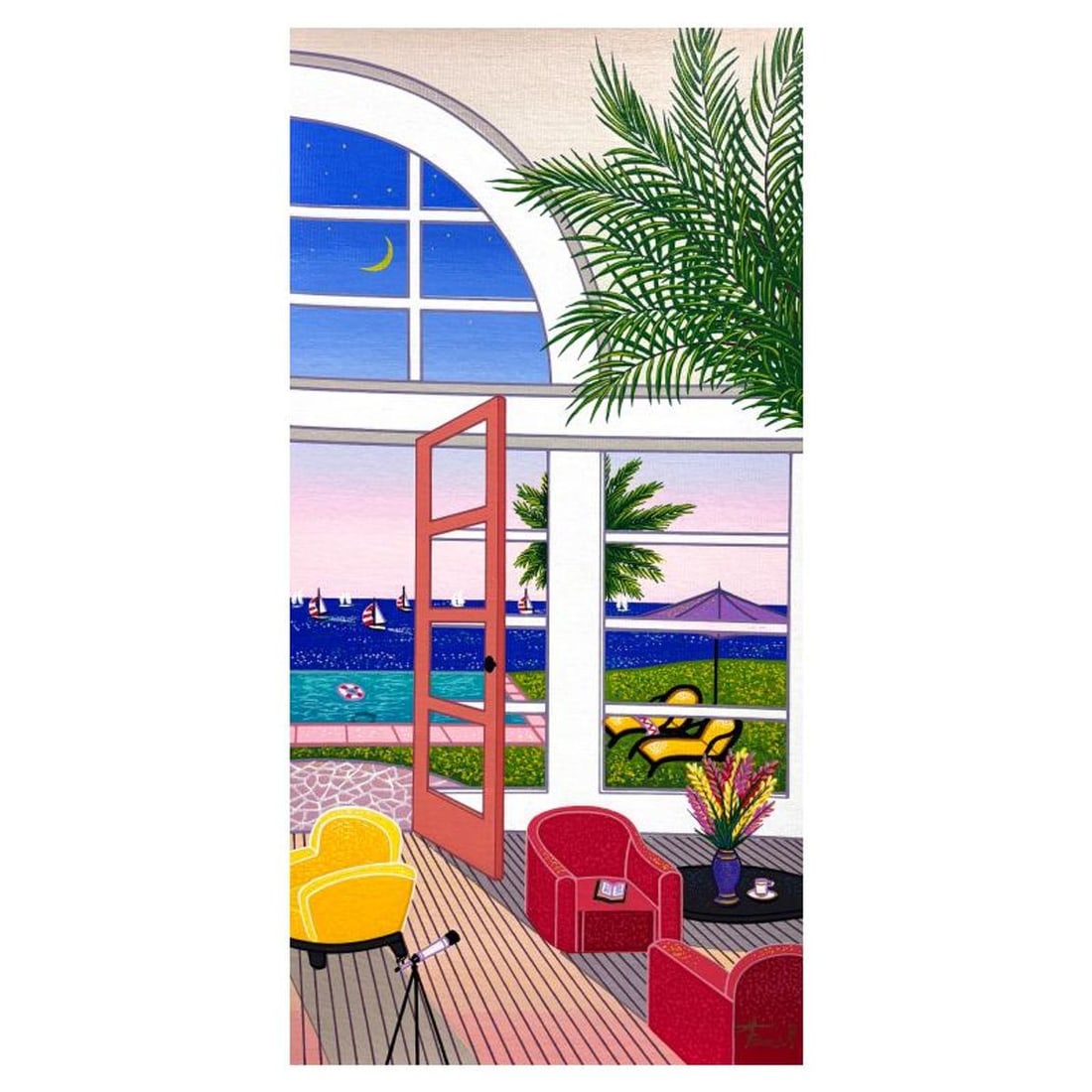 Fanch Ledan, "Poolhouse in Palm Beach" Limited Edition Serigraph on Canvas, AP Numbered and Hand: Poolhouse in Palm Beach is a limited edition serigraph on canvas by Fanch Ledan, AP numbered and hand signed by the artist. Includes Certificate of Authenticity. Measures approx. 17.5" x 8.5" (image).