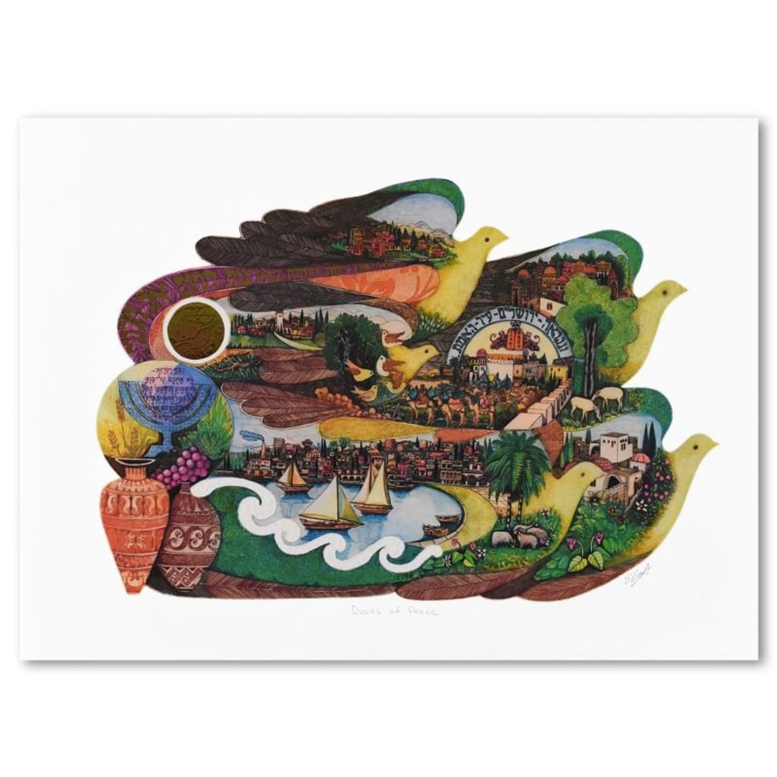 Amram Ebgi, "Doves of Peace" Limited Edition Lithograph, Numbered and Hand Signed with Letter of: Doves of Peace is a limited edition lithograph on paper by Amram Ebgi, numbered and hand signed by the artist. Includes Letter of Authenticity. Measures approx. 19" x 14" (border), 16" x 11" (image).