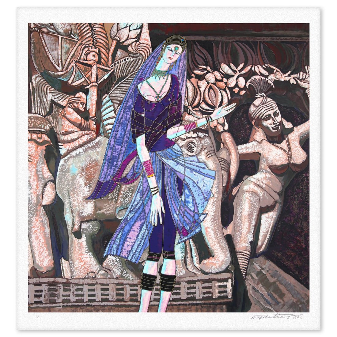 Ting Kuang- Silkscreen "Golden Age of India": Artist: Ting Kuang. Medium: Silkscreen. Title: Golden Age of India. Size: 38" x 37". Signature: Hand signed and numbered. Reference#: 74870.
