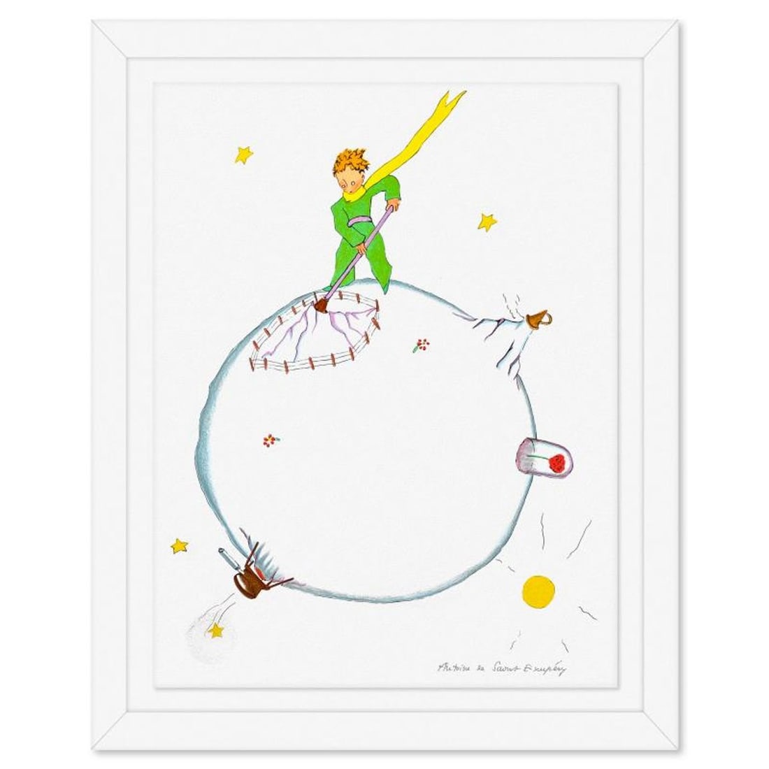 Antoine de Saint-Exupery 1900-1944 (After), "The Little Prince's Volcano" Framed Limited Edition: The Little Prince's Volcano is a limited edition lithograph on paper by Antoine de Saint-Exupery 1900-1944 (After), bearing the plate signature of the artist.This piece comes from an edition of 300 au