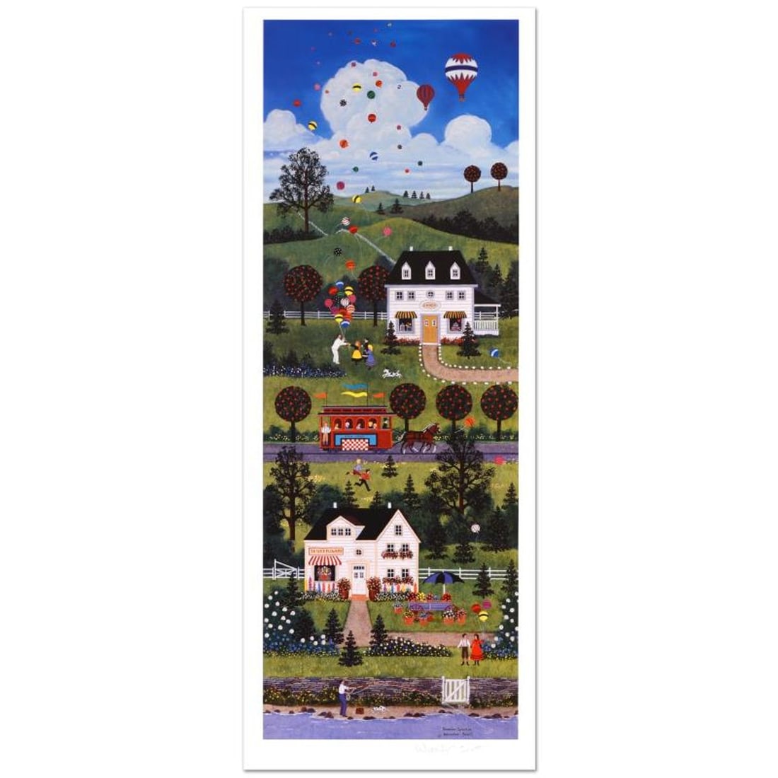 Jane Wooster Scott, "Summer Sparkle" Hand Signed Limited Edition Lithograph with Letter of: Summer Sparkle is a limited edition lithograph on paper by Jane Wooster Scott. The piece is hand signed and numbered and comes with a letter of authenticity. Measures approx. 10.5" x 27" (with border)