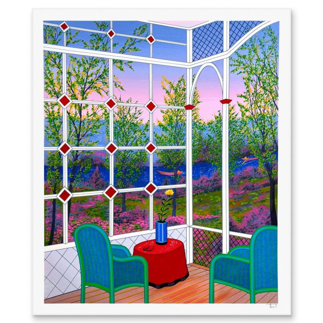 Fanch Ledan, "Patio sur Riviere" Limited Edition Serigraph, AP Numbered and Hand Signed with Letter (1 of 2)