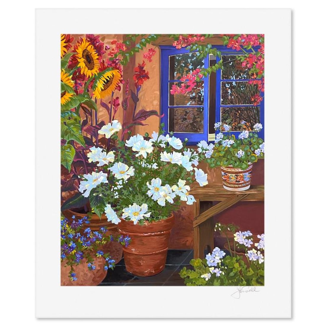 John Powell, "Blue Window" Limited Edition Printer's Proof Serigraph, Numbered and Hand Signed with: Blue Window is a limited edition printer's proof serigraph on paper by John Powell, numbered and hand signed by the artist. Includes Letter of Authenticity. Measures approx. 30" x 25" (border), 24" x 