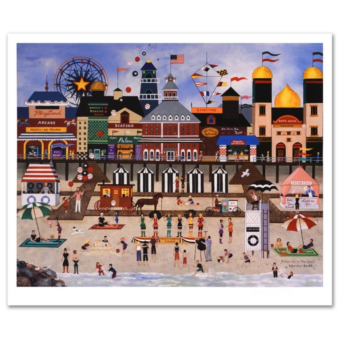 Jane Wooster Scott, "Footprints in the Sand" Hand Signed Limited Edition Lithograph with Letter of: Footprints in the Sand is a limited edition lithograph on paper by Jane Wooster Scott. The piece is hand signed and numbered and comes with a letter of authenticity. Measures approx. 22" x 19" (with b