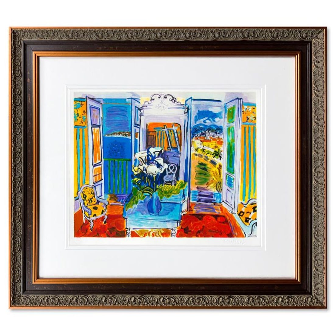 Raoul Dufy (1877-1953), "Interieur A La Fenetre Ouverte" Framed Limited Edition Lithograph with: Interieur A La Fenetre Ouverte is a framed limited edition lithograph on paper by Raoul Dufy. Printed by Atelier Tete a Tete in Paris and authorized by Dufy owners of rights and ADAGP Paris , the piec