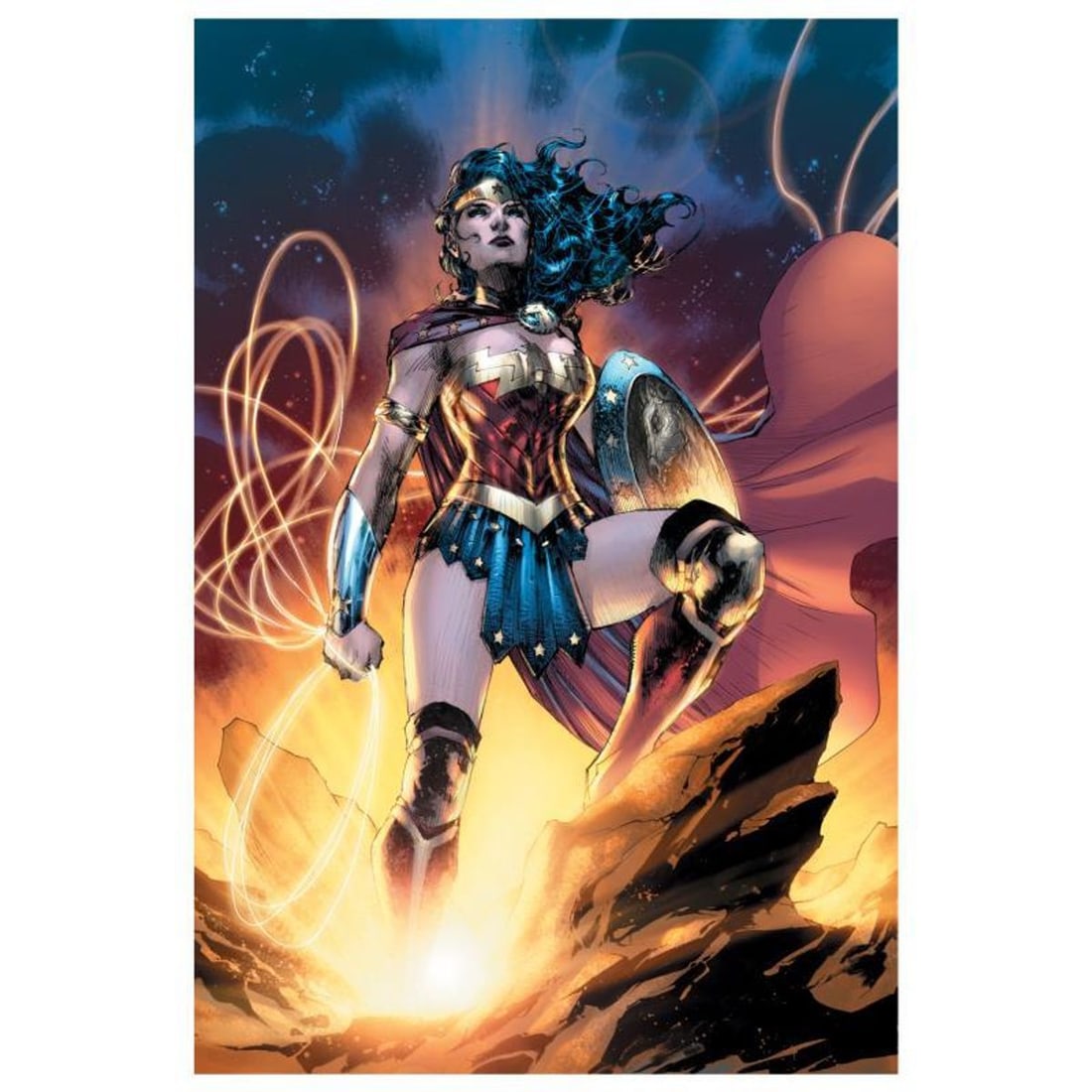 DC Comics, "Wonder Woman 75th Anniversary Special #1" Numbered Limited Edition Giclee on Canvas by: Wonder Woman 75th Anniversary Special #1 is a limited edition giclee on canvas featuring art by Jim Lee from the 2016 comic (art was also used in for the hardcover Wonder Woman: Through the Years). Th