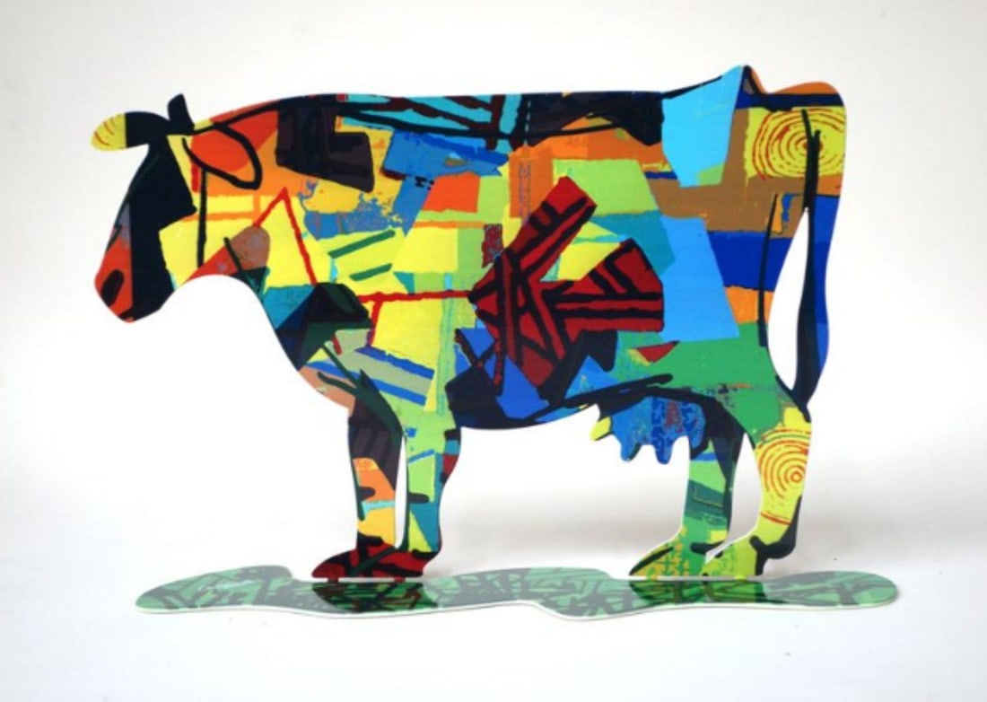 David Gerstein- Free Standing Sculpture "Dora Cow": Artist: David Gerstein. Medium: Free Standing Sculpture. Title: Dora Cow. Size: 9.8" x 14.9". Signature: Signed by the artist. Certificate of Authenticity: Is included. Additional: This piece is free 