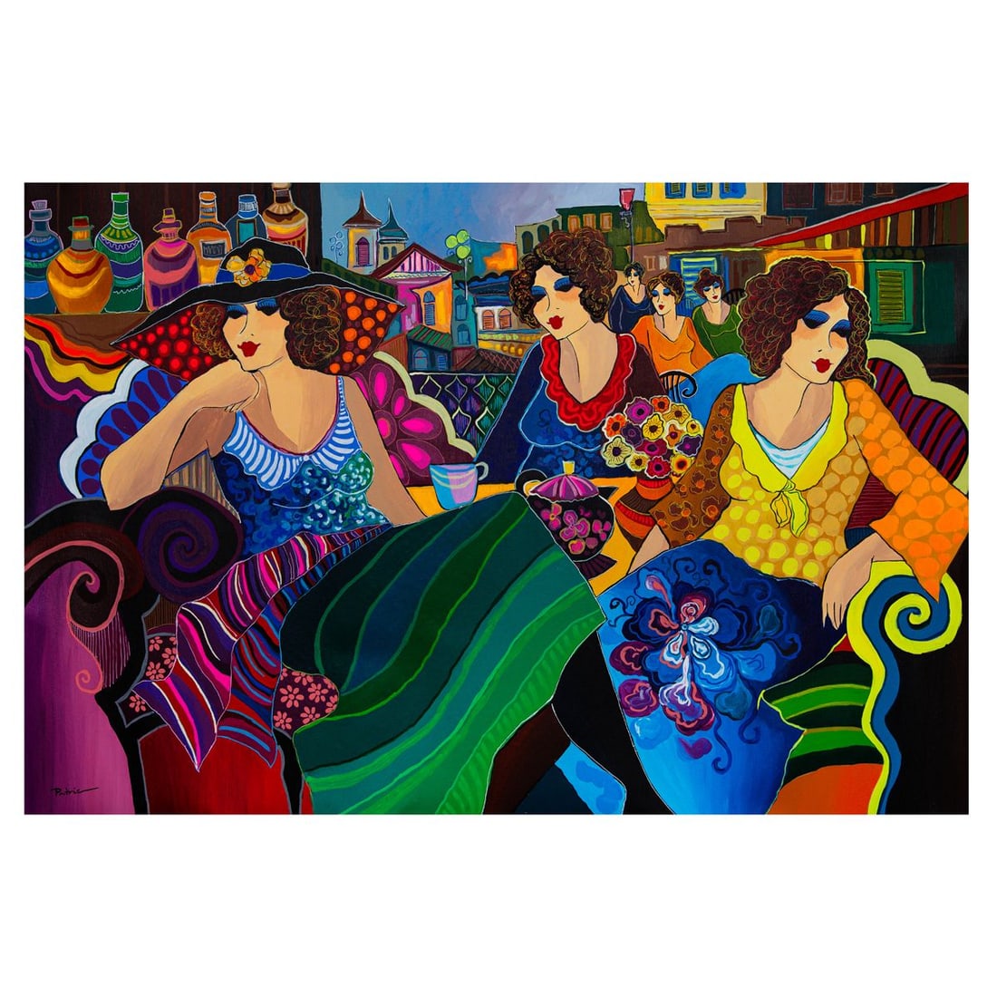 Patricia Govezensky- Original Acrylic on Canvas "Twilight Promenade": Artist: Patricia Govezensky. Medium: Original Acrylic on Canvas. Title: Twilight Promenade. Size: 24" x 36". Signature: Hand Signed by the Artist. Certificate of Authenticity: Is included. Reference#: