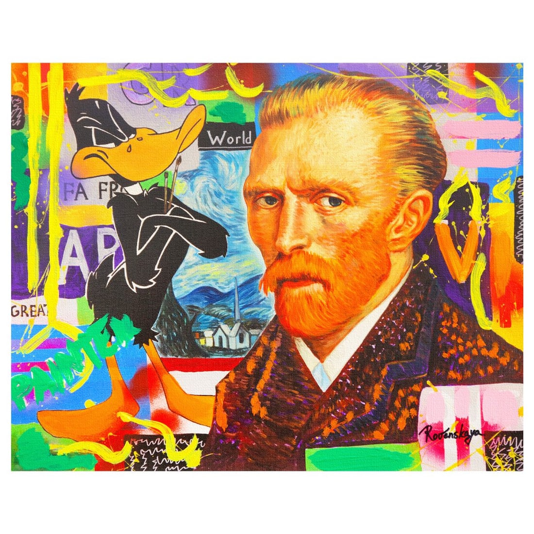 Nastya Rovenskaya- Original Mixed Media on Canvas "Van Gogh": Artist: Nastya Rovenskaya. Medium: Original Mixed Media on Canvas. Title: Van Gogh. Size: 16" x 20". Signature: Hand Signed by the artist. Certificate of Authenticity: From the publisher. Reference#: 