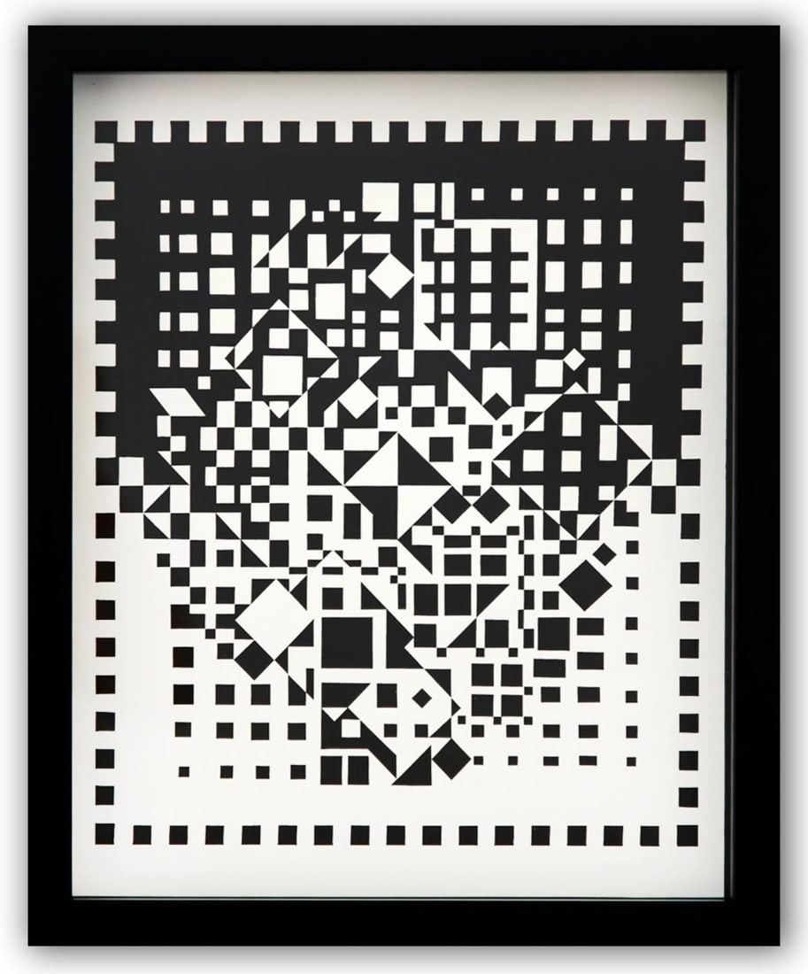 Victor Vasarely- Heliogravure Print "Untitled": Artist: Victor Vasarely. Medium: Heliogravure Print. Title: Untitled. Size: 14" x 11". Measures approx. 15" x 12" (framed). Additional: Custom Framed. Reference#: 21578.