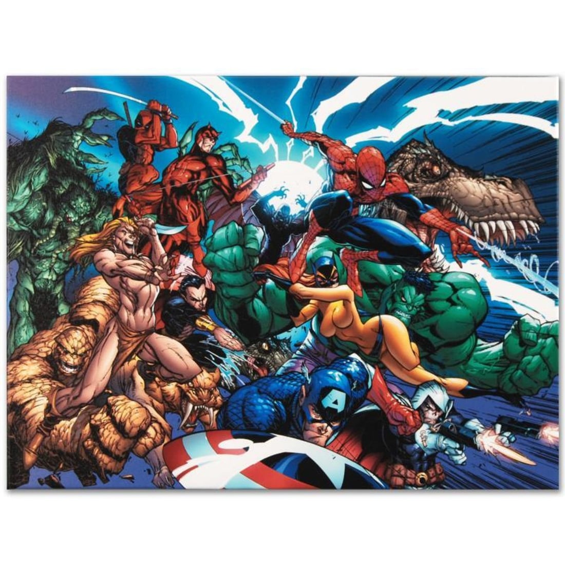Marvel Comics "Marvel Comics Presents #1" Numbered Limited Edition Giclee on Canvas by J. Scott: A piece of comic book history, this limited edition, from original art by J. Scott Campbell, depicts Spider-Man, Captain America, Task Master, Hulk, Ka-Zar, Thing, Daredevil, Deadpool and Hellcat. Tho