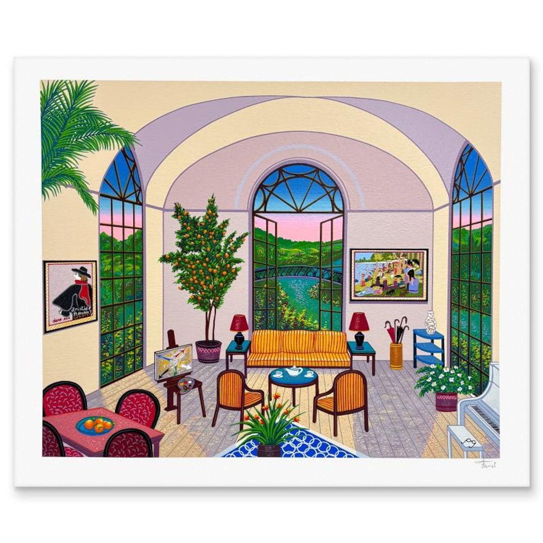 Fanch Ledan, "Interior with Seurat" Limited Edition Serigraph, AP Numbered and Hand Signed with: Interior with Seurat is a limited edition serigraph on paper by Fanch Ledan, AP numbered and hand signed by the artist. Includes Letter of Authenticity. Measures approx. 19" x 22.5" (border), 16.5" x 