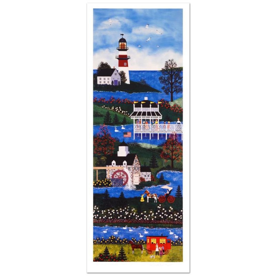 Jane Wooster Scott, "Springtime Cheer" Hand Signed Limited Edition Lithograph with Letter of: Springtime Cheer is a limited edition lithograph on paper by Jane Wooster Scott. The piece is hand signed and numbered and comes with a letter of authenticity. Measures approx. 27" x 10.5" (with borde