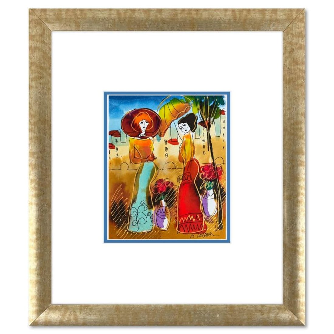 Moshe Leider, Framed Original Mixed Media Watercolor Painting, Hand Signed with Letter of: This is an original mixed media watercolor painting on paper by Moshe Leider. Hand signed by the artist, this piece comes custom framed and includes a Letter of Authenticity. Measures approximately 15