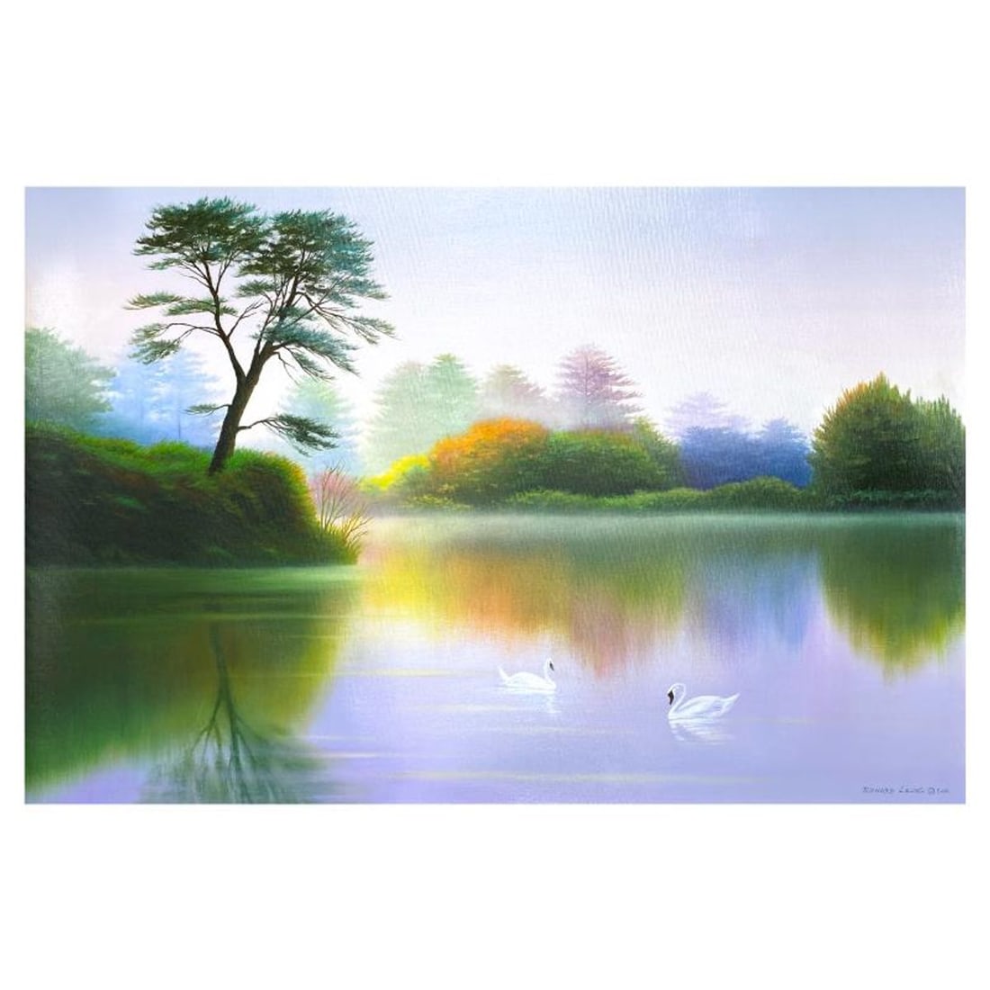 Richard Leung, "Lake of Dreams" Original Oil Painting on Canvas, Hand Signed with a Letter of: Lake of Dreamsis an original oil painting on canvas by Richard Leung, hand signed by the artist. Includes Letter of Authenticity. Measures approx. 24" x 36" (image).