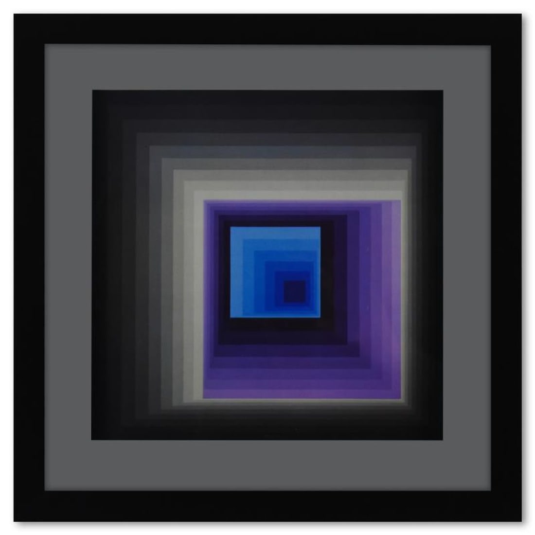 Victor Vasarely (1908-1997), "Reytey de la serie Structures Universelles Du Damier" Framed 1975: Reytey de la serie Structures Universelles Du Damier is a heliogravure print on paper, published in 1975, by Victor Vasarely (1908-1997). This piece comes custom framed, with a letter of authenticity