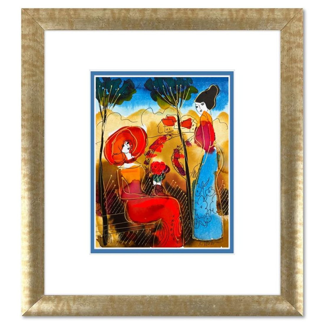 Moshe Leider, Framed Original Mixed Media Watercolor Painting, Hand Signed with Letter of (1 of 2)