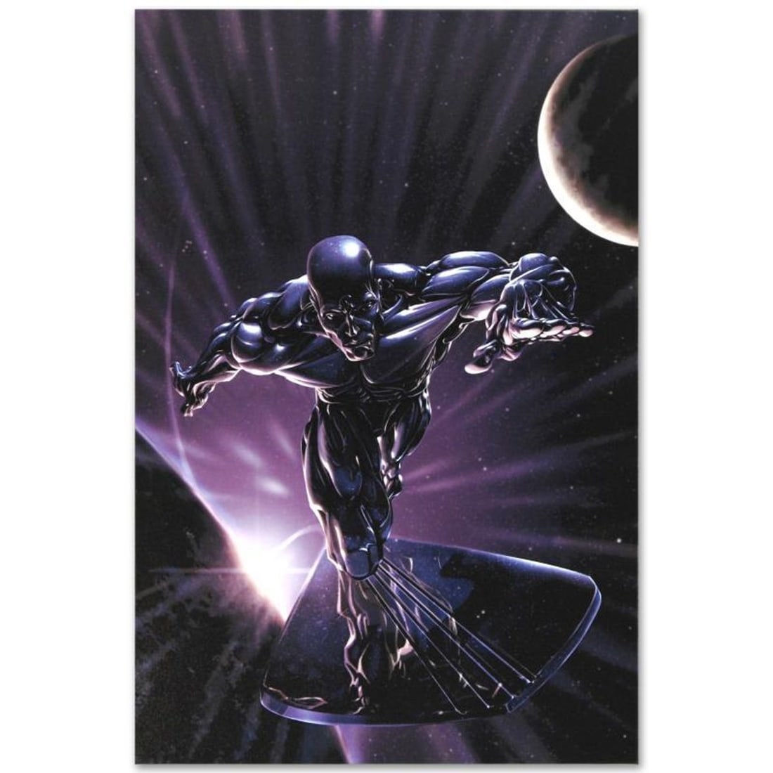 Marvel Comics "Silver Surfer #10" Numbered Limited Edition Giclee on Canvas by Clayton Crain with: A piece of comic book history, this limited edition, from original art by Clayton Crain, depicts the Silver Surfer. Clayton Crain is an American comic book artist, who primarily uses digital painting 