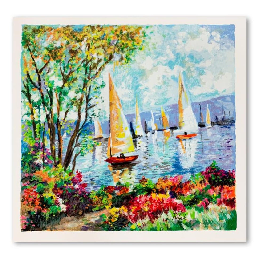 Dimitri Polak (1922-2008), "By the River" Hand Signed Limited Edition Serigraph on Paper with Letter: By the River is a limited edition serigraph on paper by Dimitri Polak (1922-2008). It is numbered and hand signed and includes a letter of authenticity. Measures approximately 12" x 12" (image).
