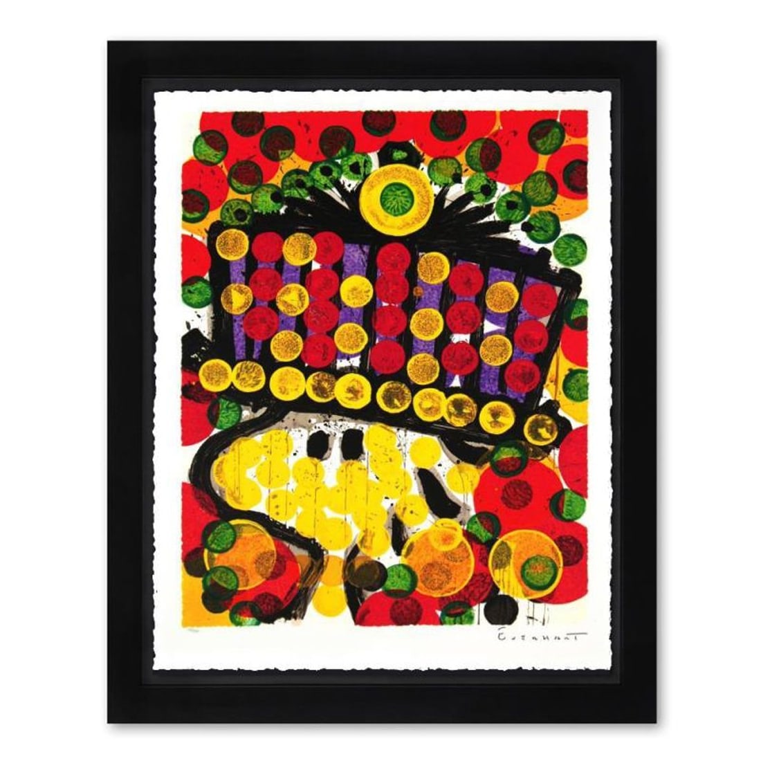 Tom Everhart, "Bird Of Paradise" Framed Limited Edition Hand Pulled Original Lithograph. Hand: Bird Of Paradise is a limited edition hand pulled original lithograph on museum quality deckle-edge paper by Tom Everhart. The piece is numbered, and hand signed by the artist. This is one of the fina