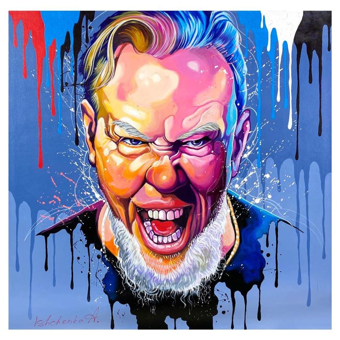 Alexander Ishchenko, "James Hetfield" Original Acrylic Painting on Canvas, Hand Signed with Letter (1 of 2)