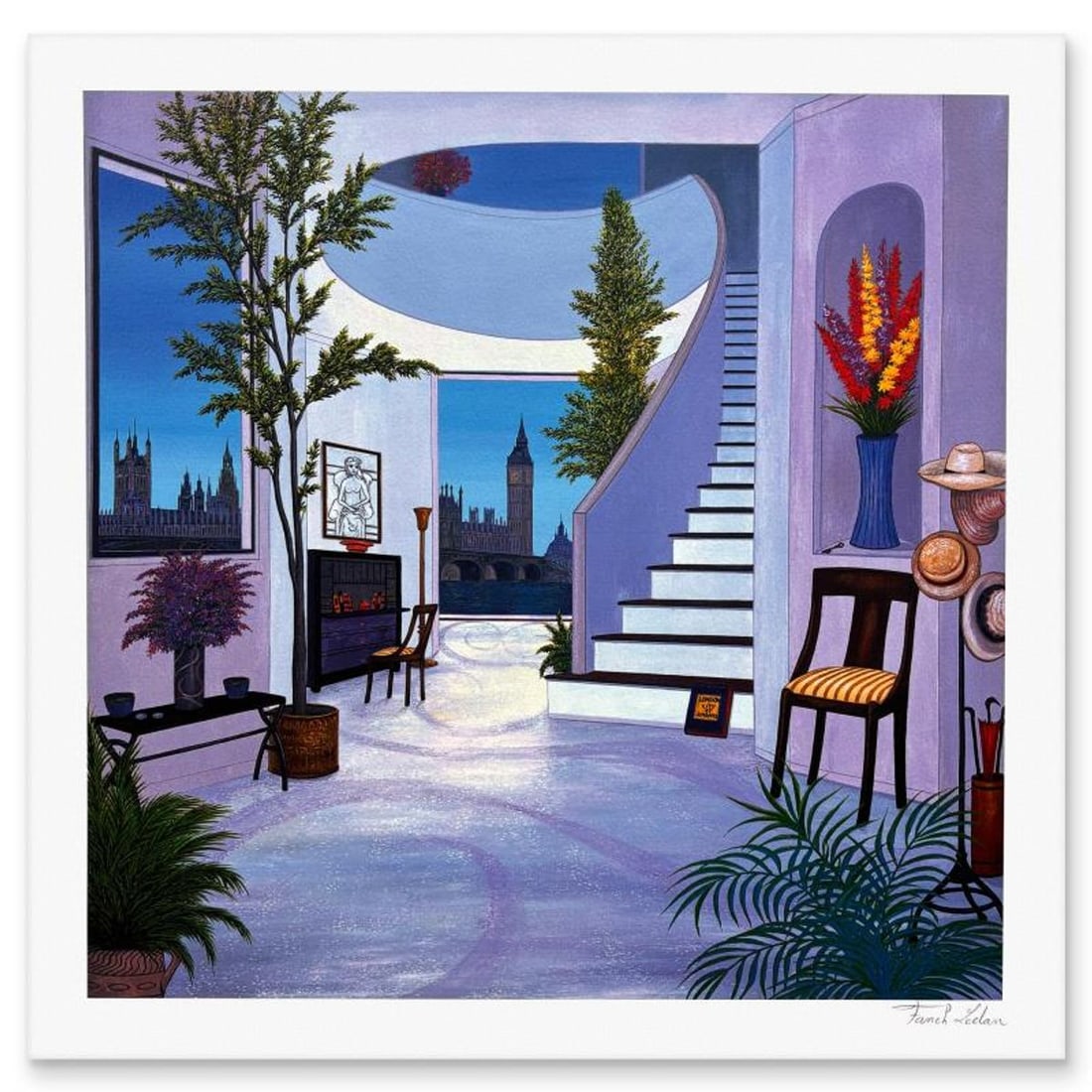Fanch Ledan, "Duplex in London" Limited Edition Serigraph, AP Numbered and Hand Signed with Letter: Duplex in London is a limited edition serigraph on paper by Fanch Ledan, AP numbered and hand signed by the artist. Includes Letter of Authenticity. Measures approx. 17" x 17" (border), 15" x 15" (ima