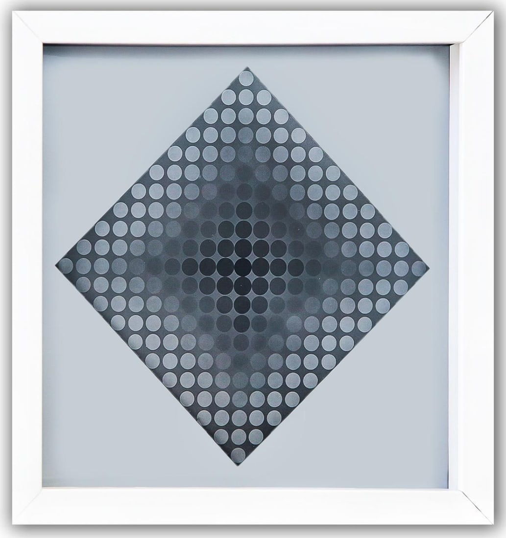 Victor Vasarely- Heliogravure Print "Untitled": Artist: Victor Vasarely. Medium: Heliogravure Print. Title: Untitled. Size: 10" x 10". Measures approx. 12" x 12" (framed). Additional: Custom Framed. Reference#: 21463.