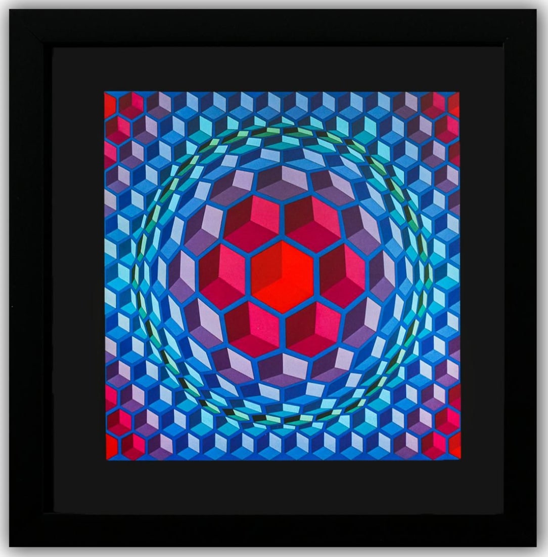 Victor Vasarely- Heliogravure Print "Untitled": Artist: Victor Vasarely. Medium: Heliogravure Print. Title: Untitled. Size: 10" x 10". Measures approx. 12" x 12" (framed). Additional: Custom Framed. Reference#: 21436.