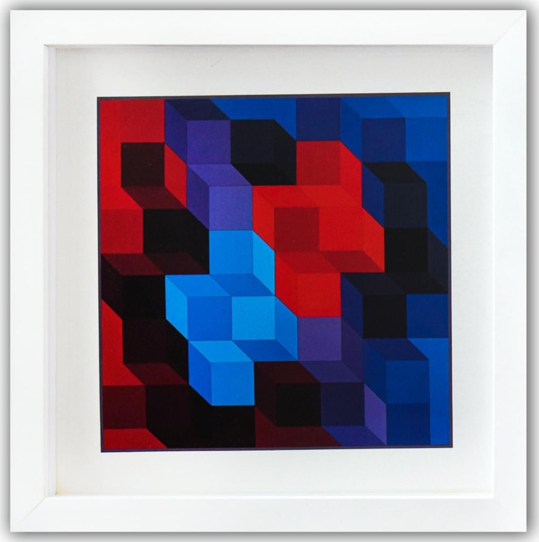 Victor Vasarely- Heliogravure Print "Deuton - RB": Artist: Victor Vasarely. Medium: Heliogravure Print. Title: Deuton - RB. Size: 10" x 10". Measures approx. 12" x 12" (framed). Additional: Custom Framed , 1971. Reference#: 21382.