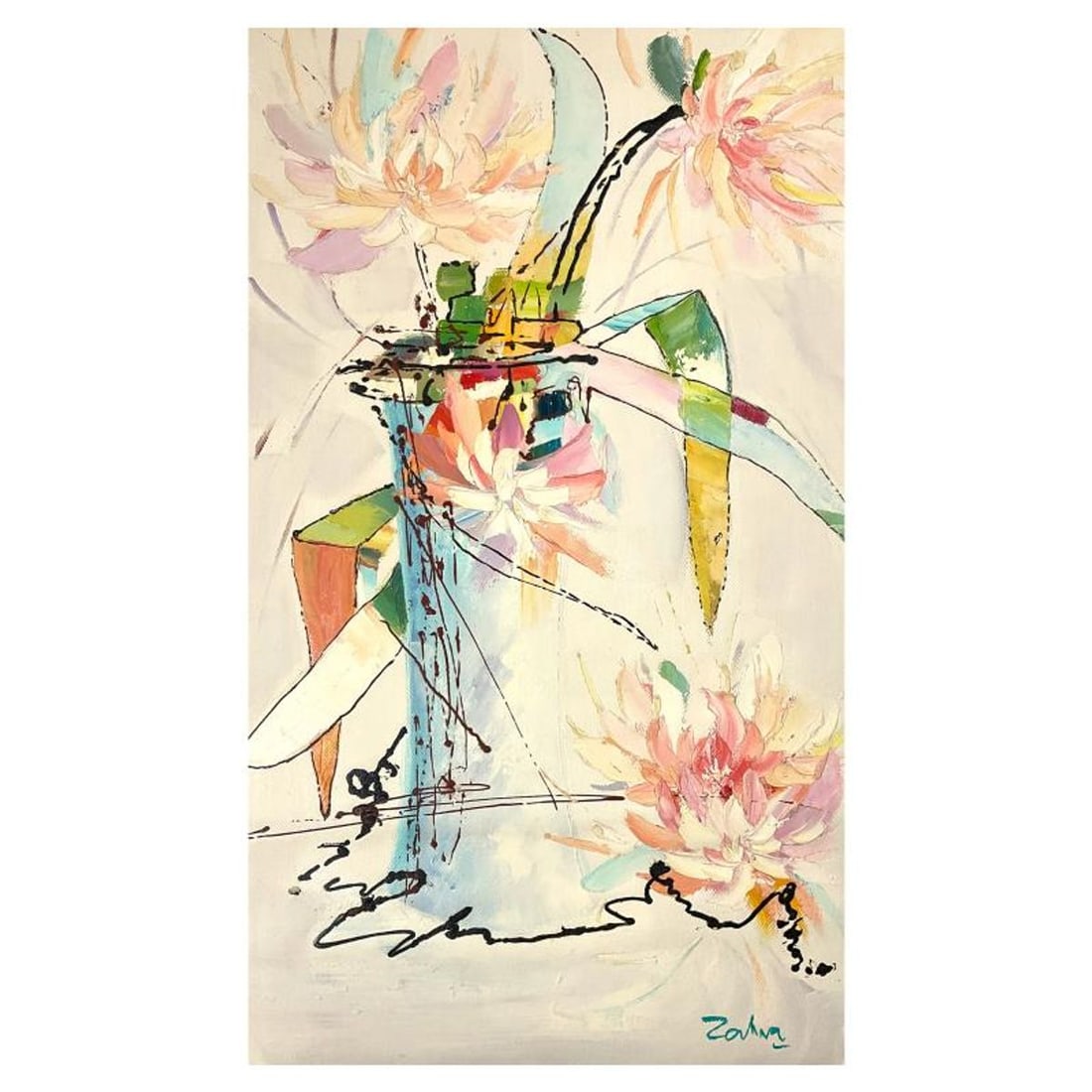 Zahra, Original Acrylic Painting on Canvas (22" x 34"), Hand Signed with Letter of Authenticity.: This is an original acrylic painting on canvas by Zahra, hand signed by the artist. Includes Letter of Authenticity. Measures approx. 22" x 34" (image).